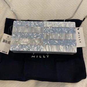 Milly Silver Glitter & Mother of Pearl clutch NWT $295